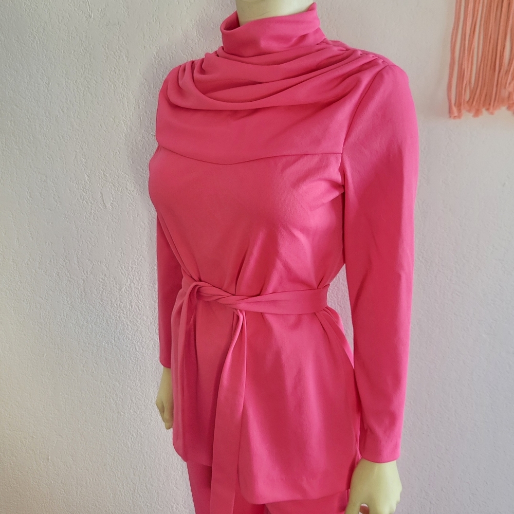Vintage 70s Hot Barbie Pink Leisure Wear Pant Set - Picture 2 of 9